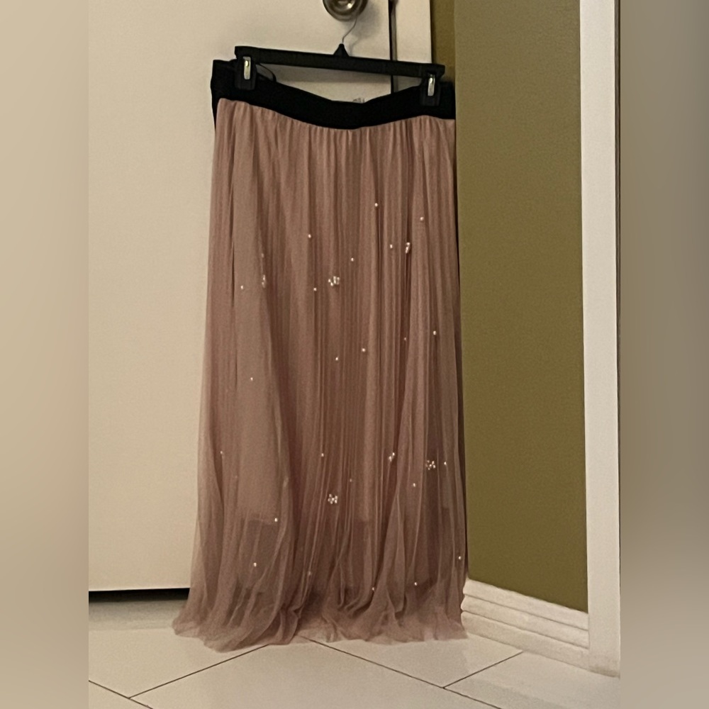 Tulle Pink Beaded Maxi Skirt